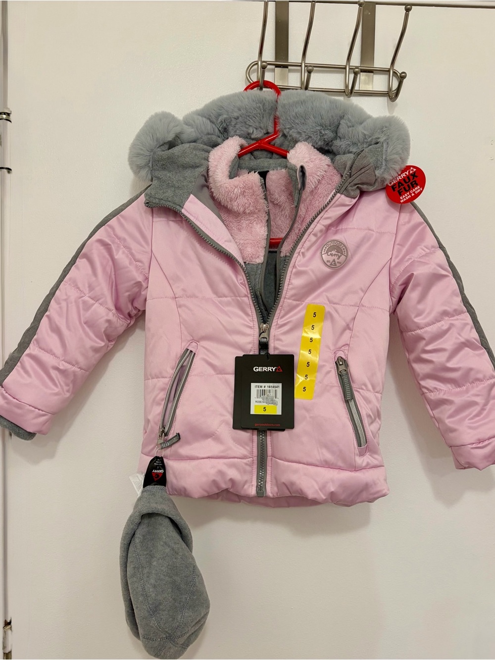 Gerry Weber Pink & Gray Insulated Girls' Winter Jacket with Faux Fur Hood